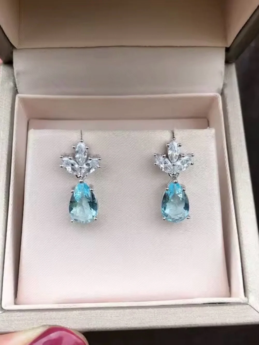 NEW Elegant Blue Pear Teardrop CZ Drop Earrings